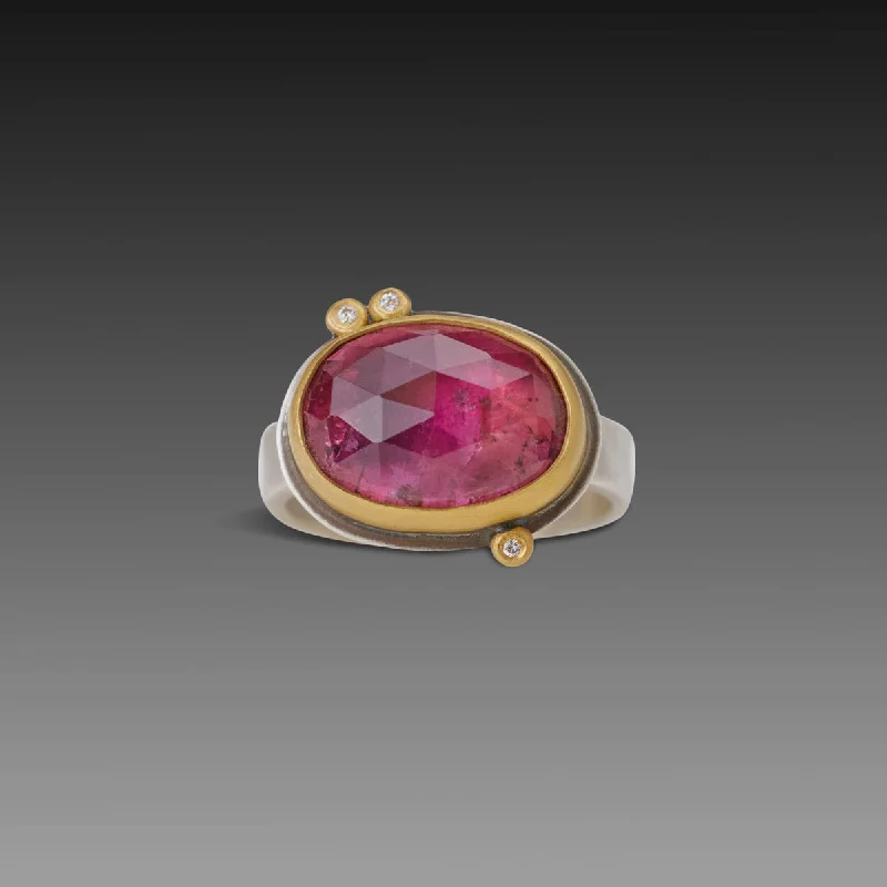 women cocktail rings -Pink Tourmaline Ring with Diamonds