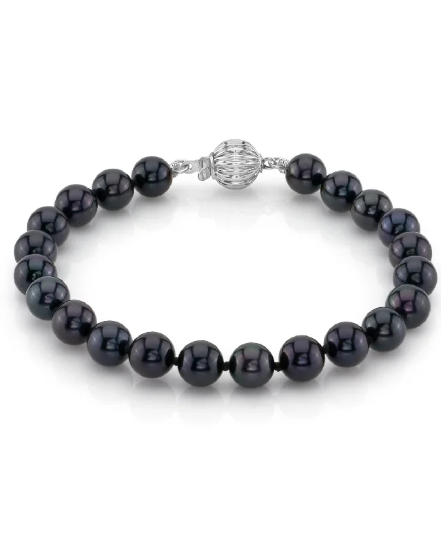 women colorful bracelets -Black Japanese Akoya Pearl Bracelet, 6.5-7.0mm