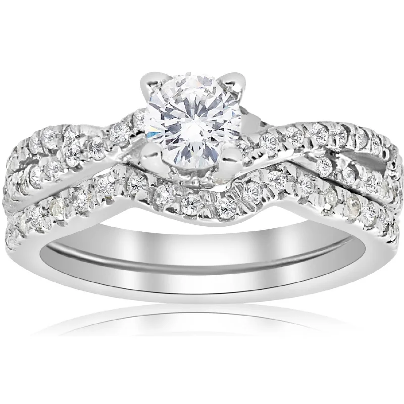 women platinum engagement rings -1ct Infinity Diamond Engagement Wedding Ring Set 14K White Gold