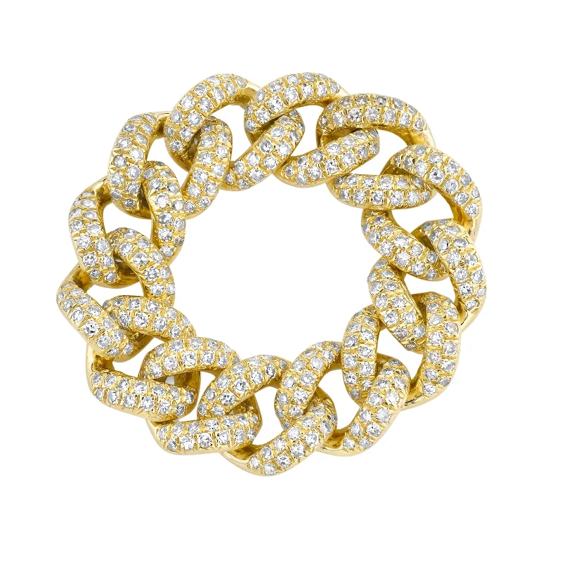 women yellow gold rings -DIAMOND MEDIUM PAVE LINK RING