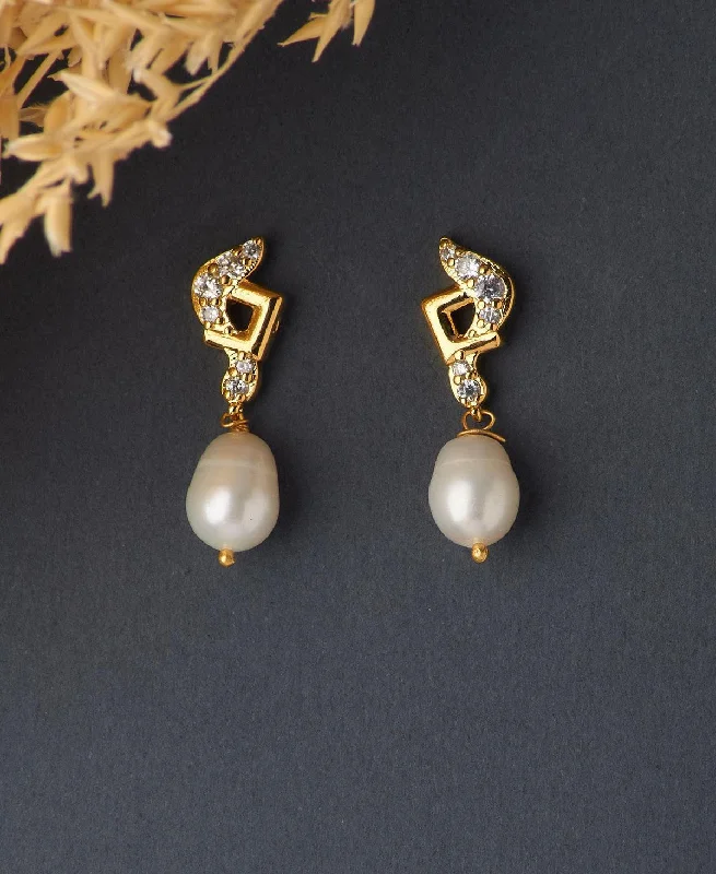 women dainty stud earrings -Trendy White Pearl Hanging Earring