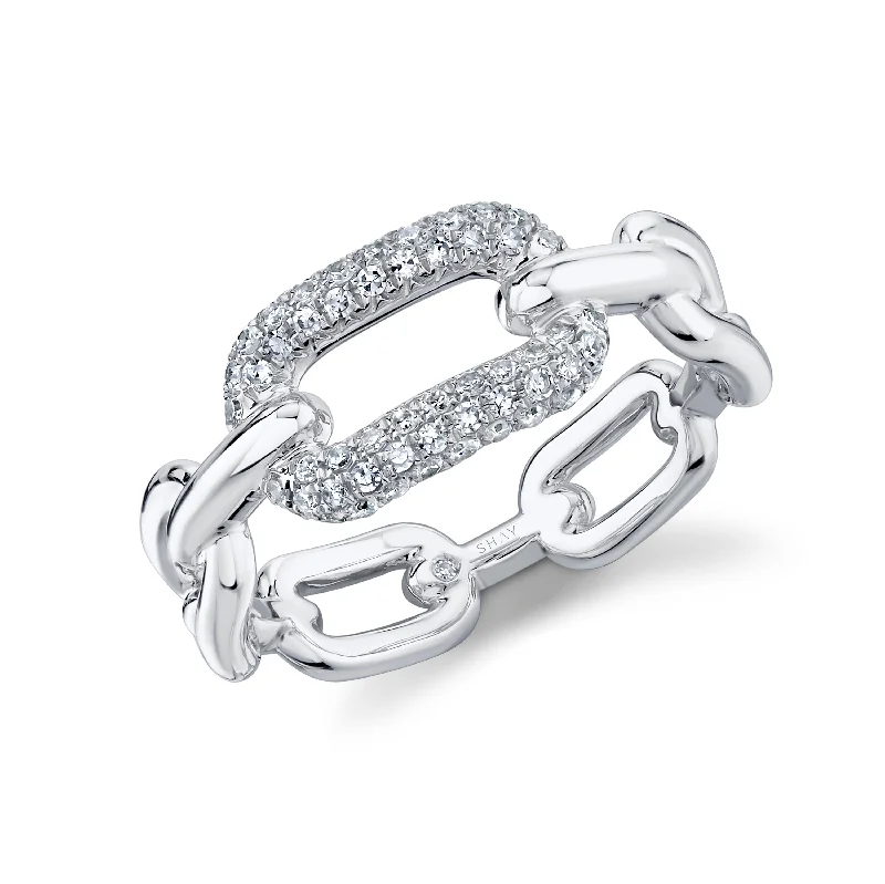 women princess cut rings -DIAMOND PARTIAL PAVE MINI CABLE LINK RING