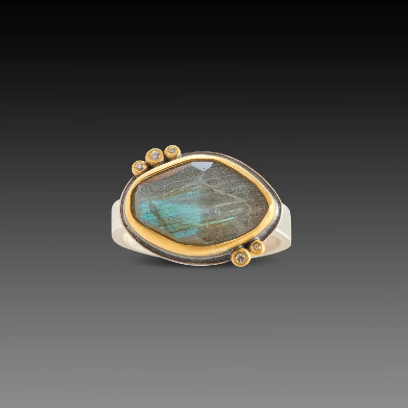 women custom engraved rings -Labradorite Ring with Diamonds