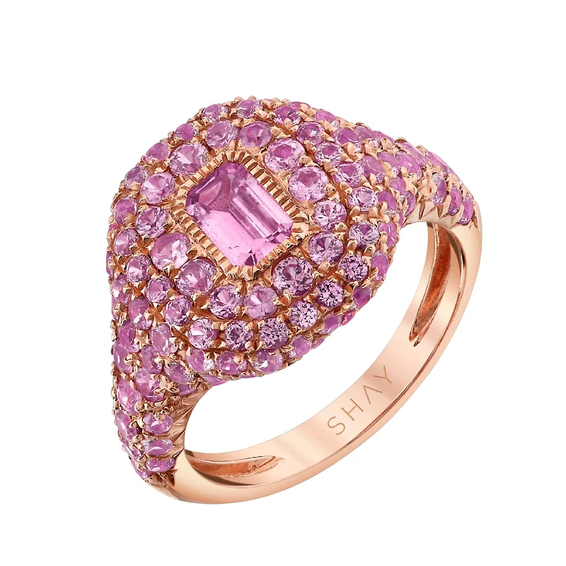 women two-tone rings -PINK SAPPHIRE PAVE PINKY RING