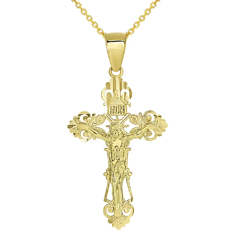 women infinity necklaces -Solid 14K Yellow Gold Roman Catholic Cross Charm with Jesus INRI Crucifix Pendant Necklace