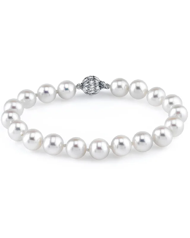 women silver bangles sets -8.0-8.5mm White Freshwater Pearl Bracelet - AAAA Quality