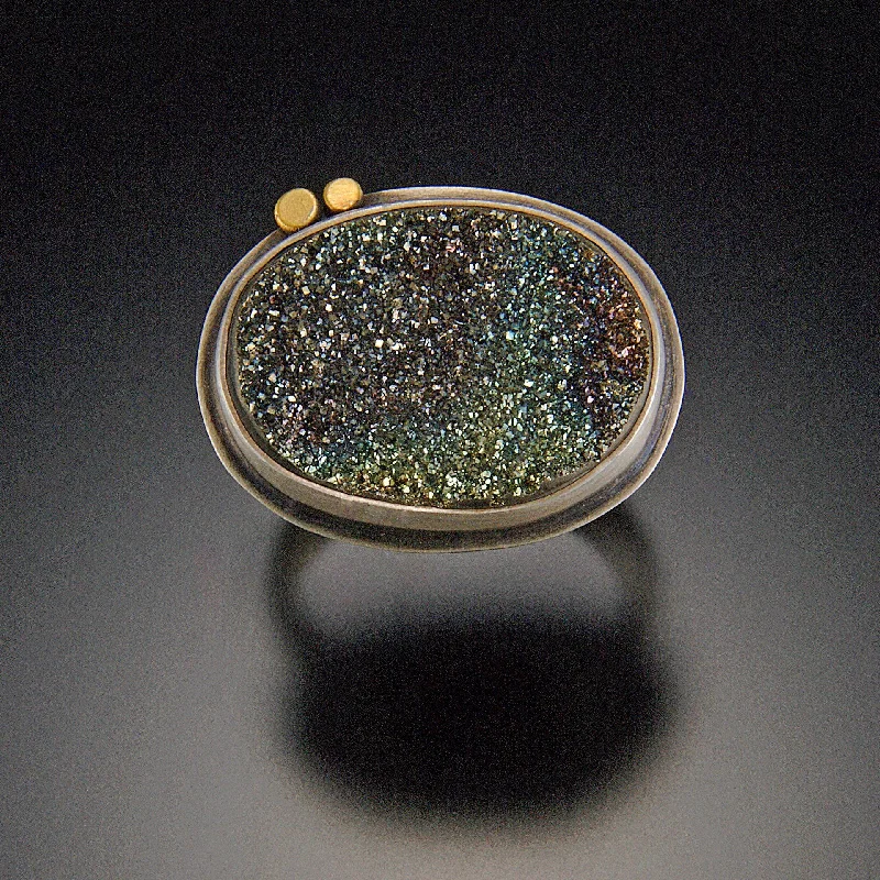 women antique engagement rings -Pyrite Druzy Ring with Gold Dots