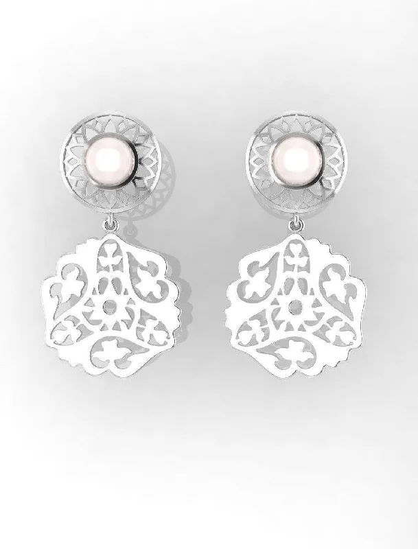 women custom engraved earrings -Sterling Stone Studded Silver Earring