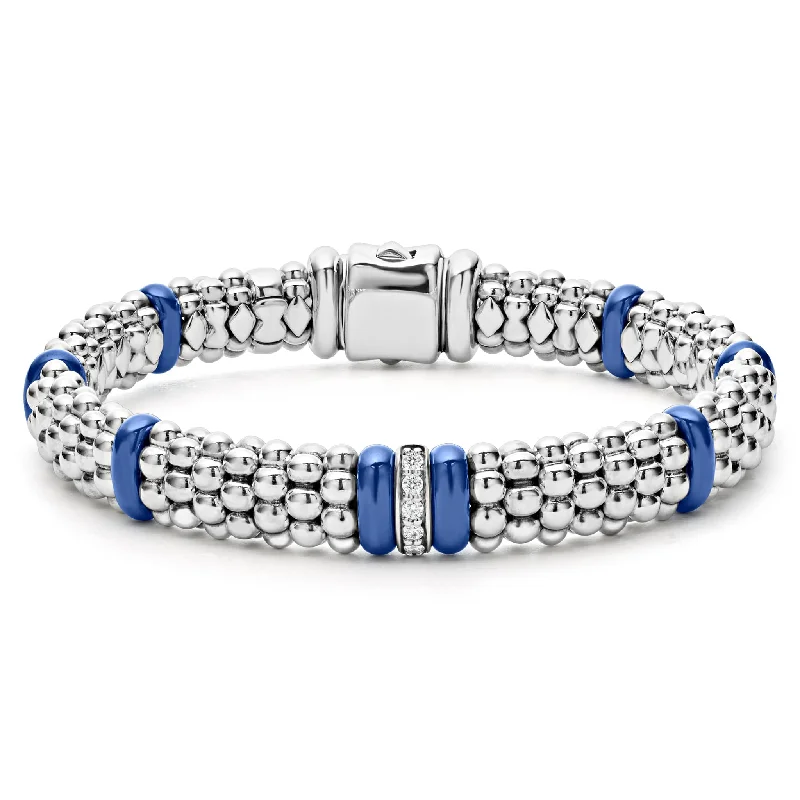 women engraved cuff bracelets -Blue Caviar Ultramarine Single Station Diamond Caviar Bracelet | 9mm