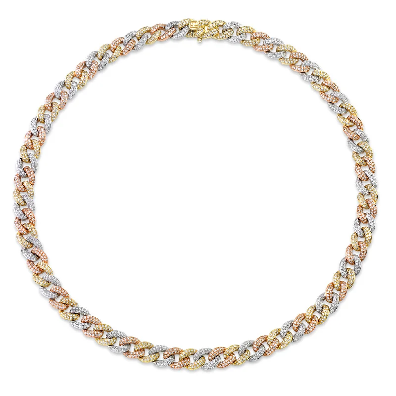 women wedding necklaces -Tri-Tone Gold & Pave Diamond Small Link Necklace