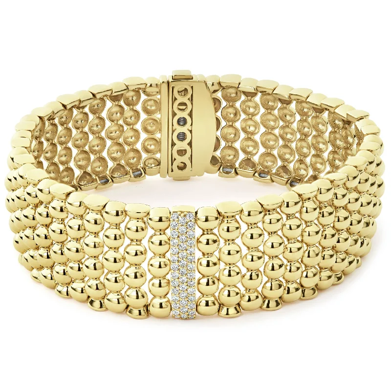 women trendy bracelets -Caviar Gold Single Station 18K Gold Diamond Bracelet | 20mm