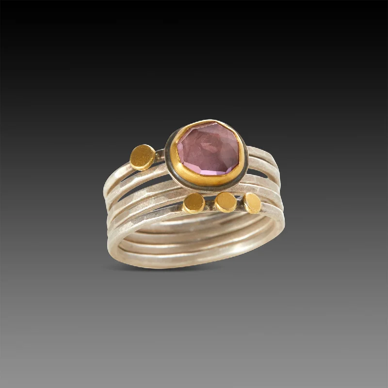 women designer rings -Pink Tourmaline Stacking Ring Set