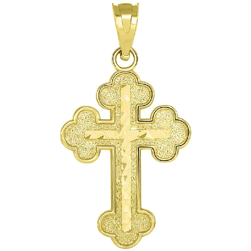 women statement necklaces -14k Yellow Gold Eastern Orthodox Textured Inlay Cross Pendant