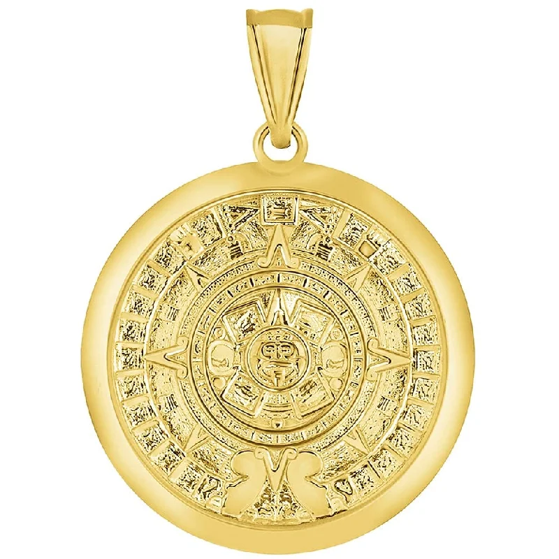 women engagement necklaces -14k Yellow Gold Aztec Mayan Sun Calendar Medallion Pendant