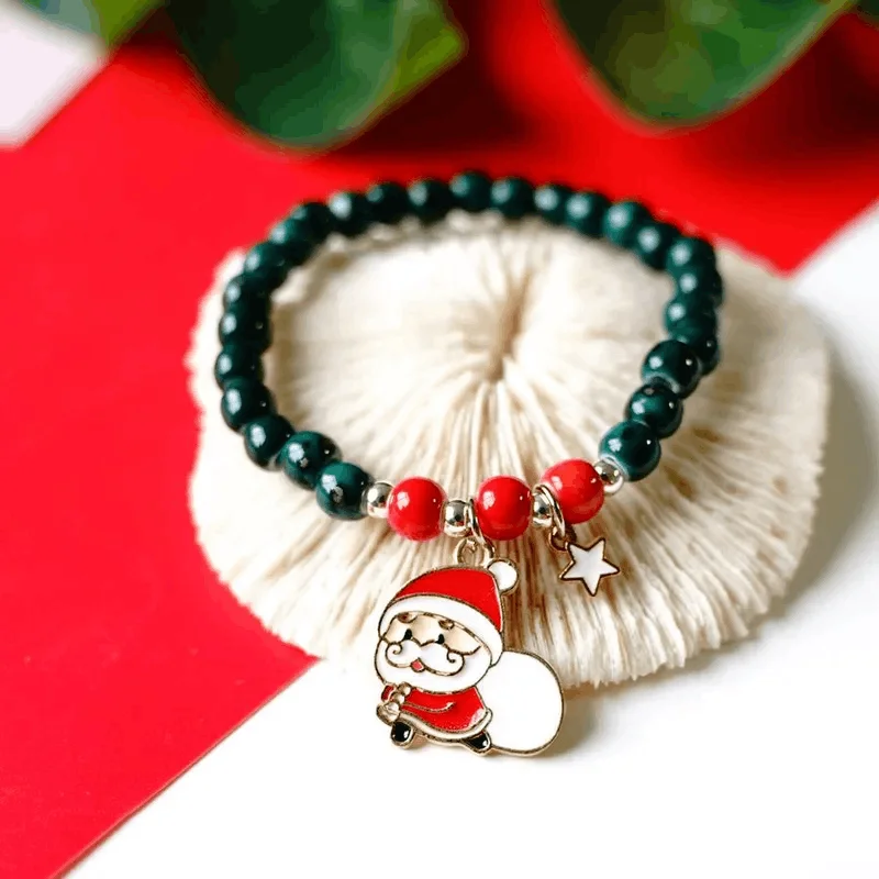 women stackable bracelets -Children's 'Christmas Santa with Sack' Stretch Bead Bracelet