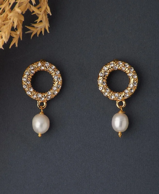 women gemstone hoop earrings -Trendy White Pearl Hanging Earring