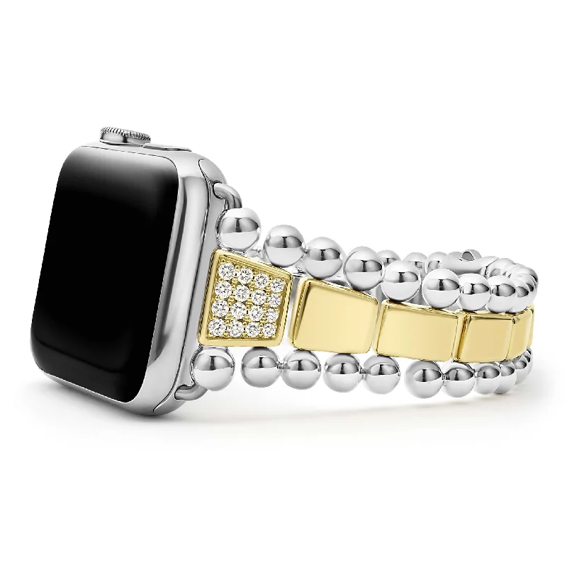 women silver cuff bracelets -Smart Caviar 18K Gold and Sterling Silver Single Diamond Watch Bracelet-42-49mm