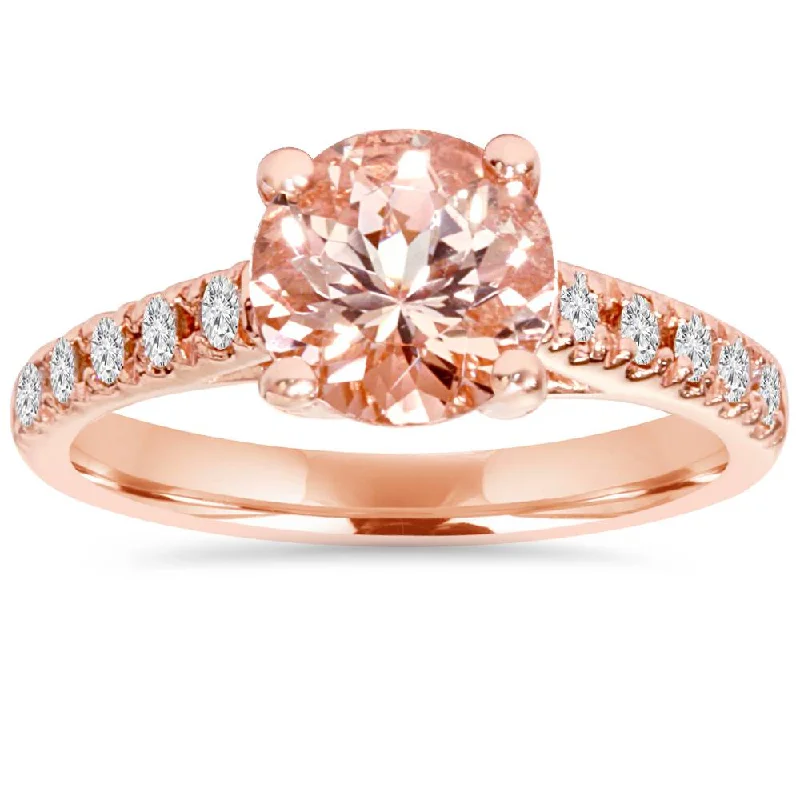 women custom wedding bands -8MM Morganite & 1/4 Carat Diamond 14K Rose Gold Engagement Ring (1 3/4TW) Women