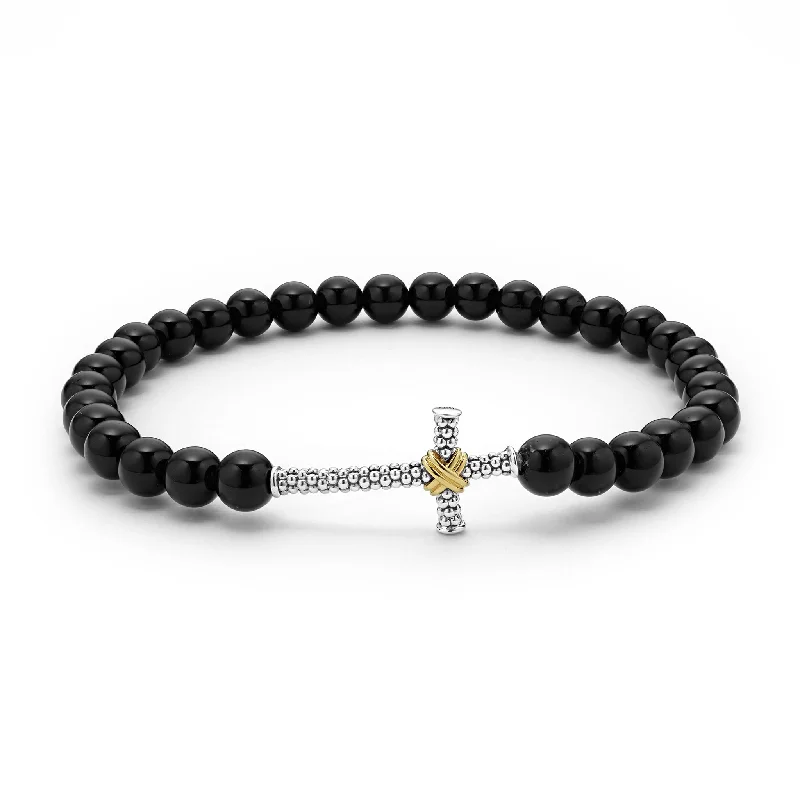 women luxury bracelets -Anthem Onyx Cross Beaded Stretch Bracelet