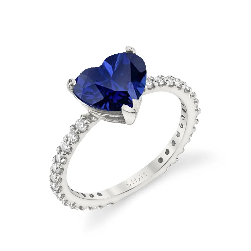 women romantic rings -BLUE SAPPHIRE HEART PINKY RING