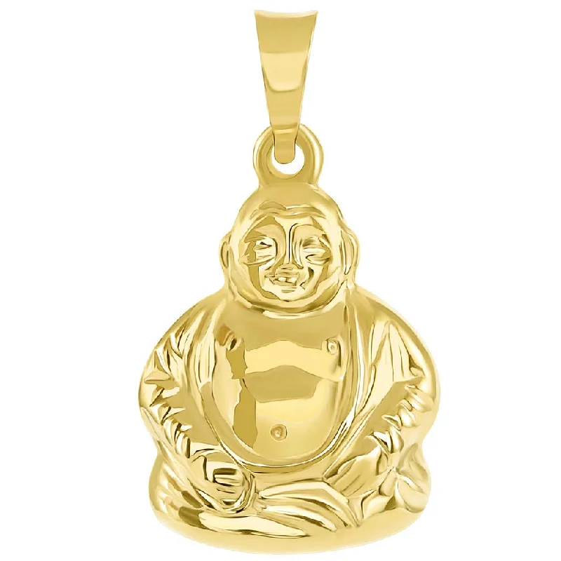 women personalized necklaces -14k Yellow Gold 3D Meditating Buddha Religious Charm Pendant