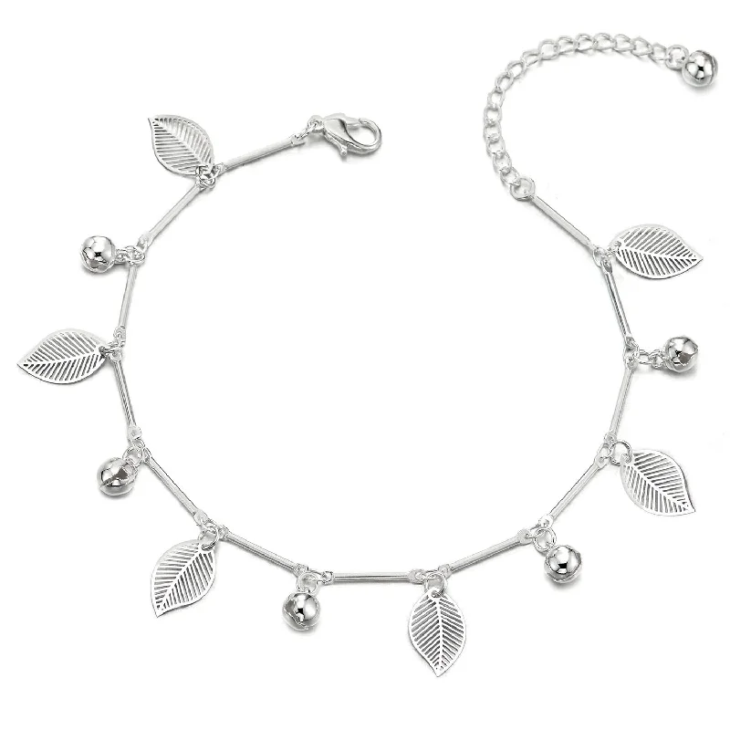 women crystal bangles -Anklet Bracelet with Dangling Charms of Leaves and Jingle Bell