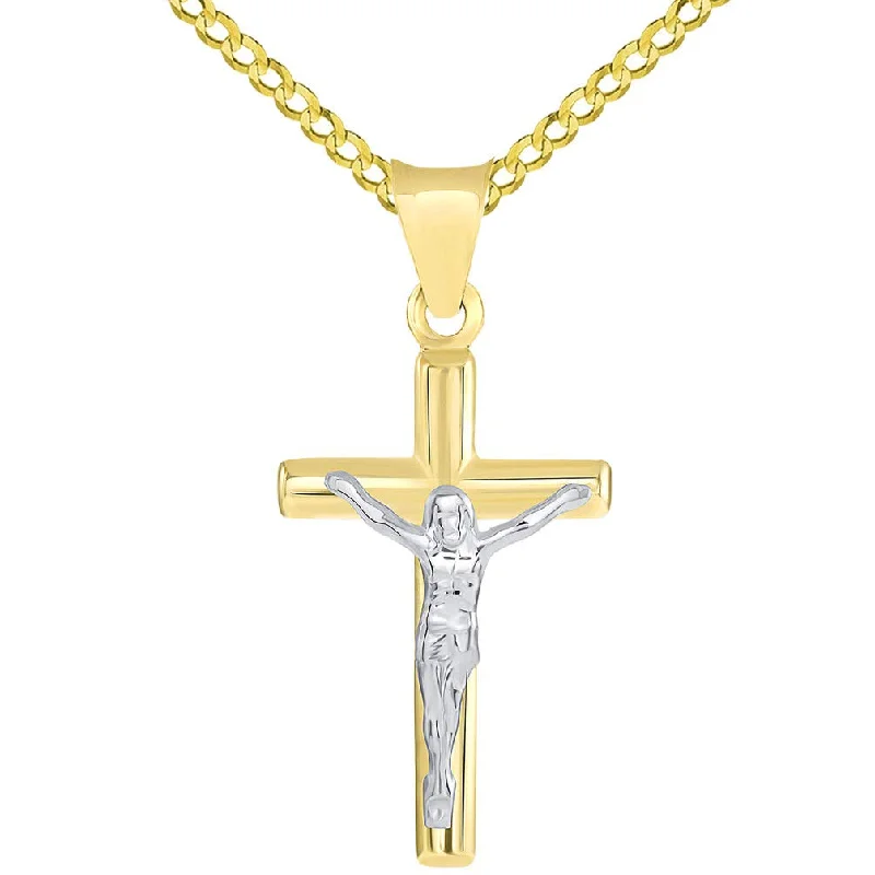 women casual necklaces -14k Two Tone Gold Small Latin Cross Crucifix Pendant Cuban Necklace