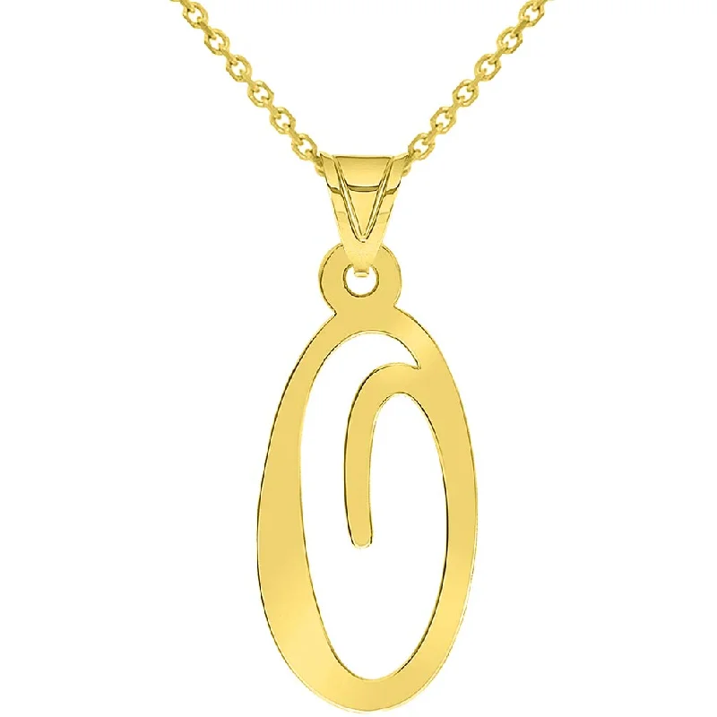 women statement necklaces -14k Yellow Gold Dainty Uppercase Script Initial O Cursive Letter Pendant Necklace