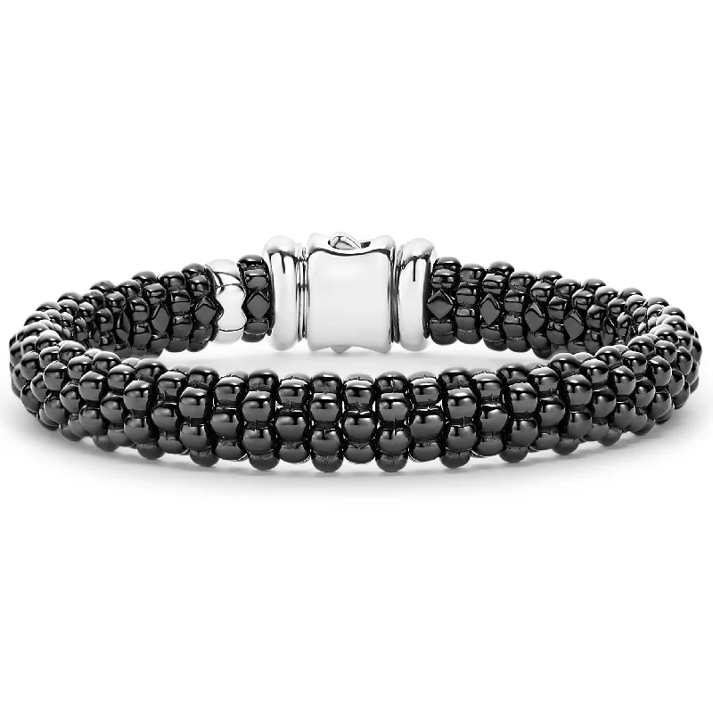 women custom charm bracelets -Black Caviar Black Ceramic Beaded Bracelet | 9mm