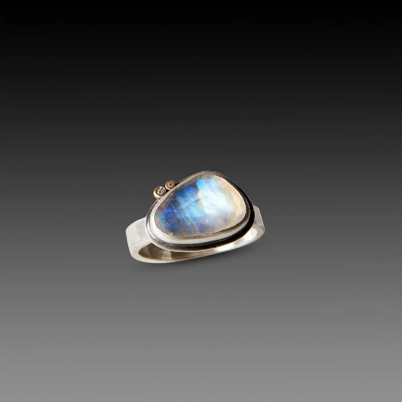 women wedding ring sets -Rainbow Moonstone Ring with Diamonds