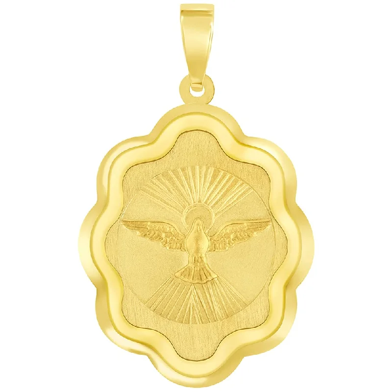 women charm necklaces -14k Yellow Gold Holy Spirit Dove Religious Elegant Medal Pendant (1")