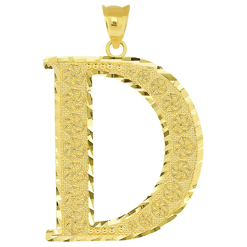 women simple pendant necklaces -14k Yellow Gold Textured Uppercase Initial D Letter Pendant with Eternity Symbols 1 inch