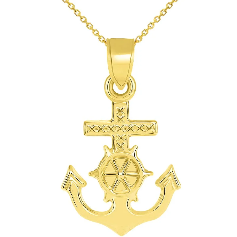 women vintage necklaces -14k Yellow Gold Religious Nautical 3D Mariner's Cross Pendant Necklace