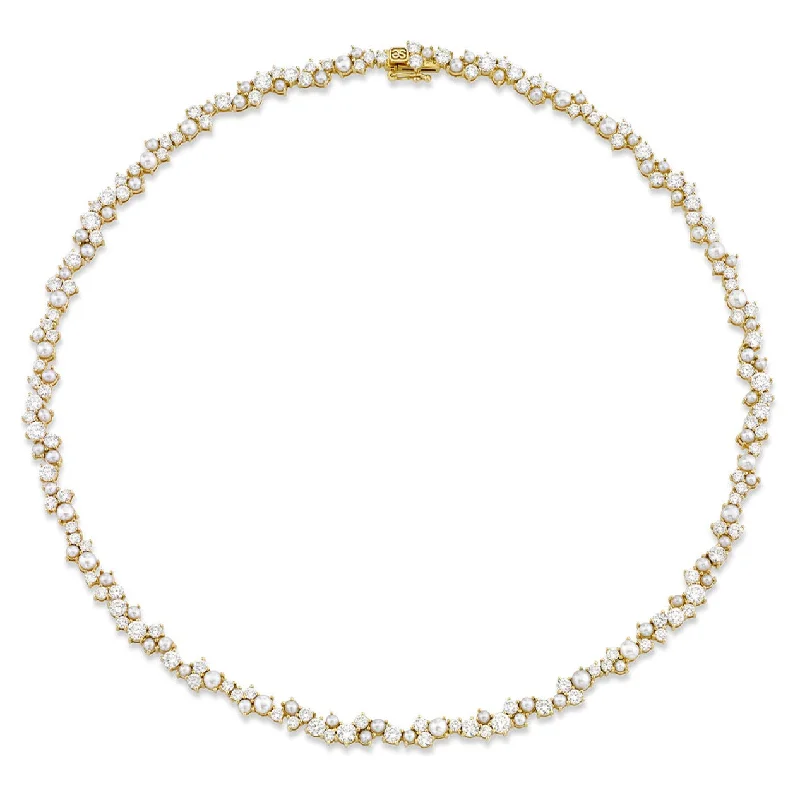 women custom necklaces -Gold & Diamond Pearl Cocktail Eternity Necklace