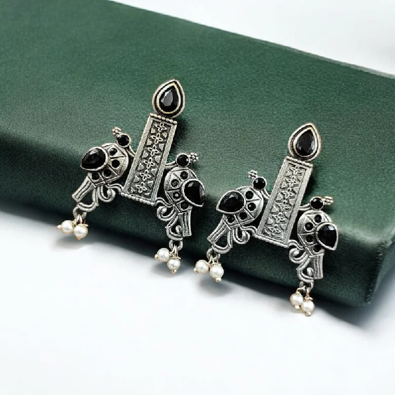 women large stud earrings -Maharani Jewels Oxidised Plated Pota Stone Dangler Earrings