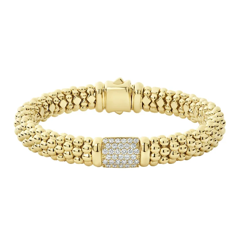 women thin bangles -Caviar Gold 18K Gold Diamond Bracelet | 9mm