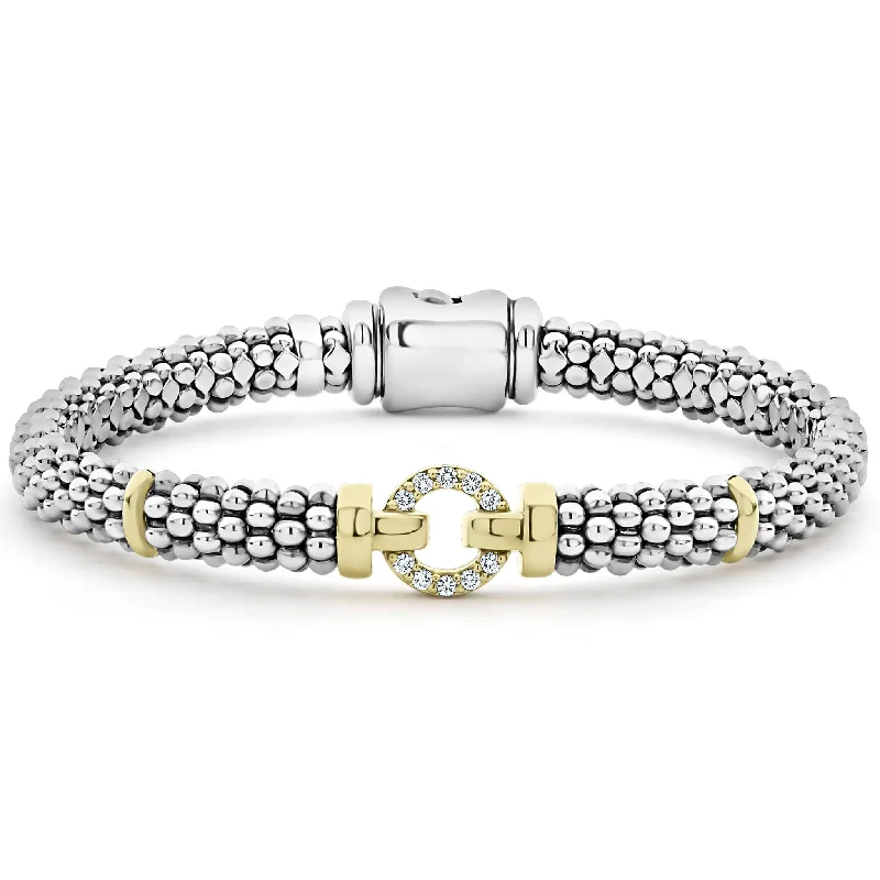 women cuff bangles -Enso Two-Tone Diamond Circle Caviar Bracelet | 6mm