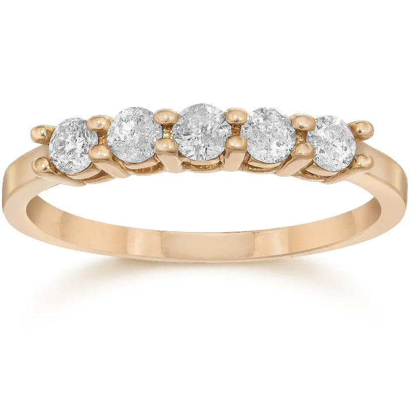 women stackable engagement rings -3/4ct Five Stone Diamond Ring 14K Rose Gold