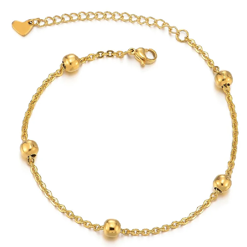 women statement bangles -Stainless Steel Gold Color Anklet Bracelet with Charms of Ball