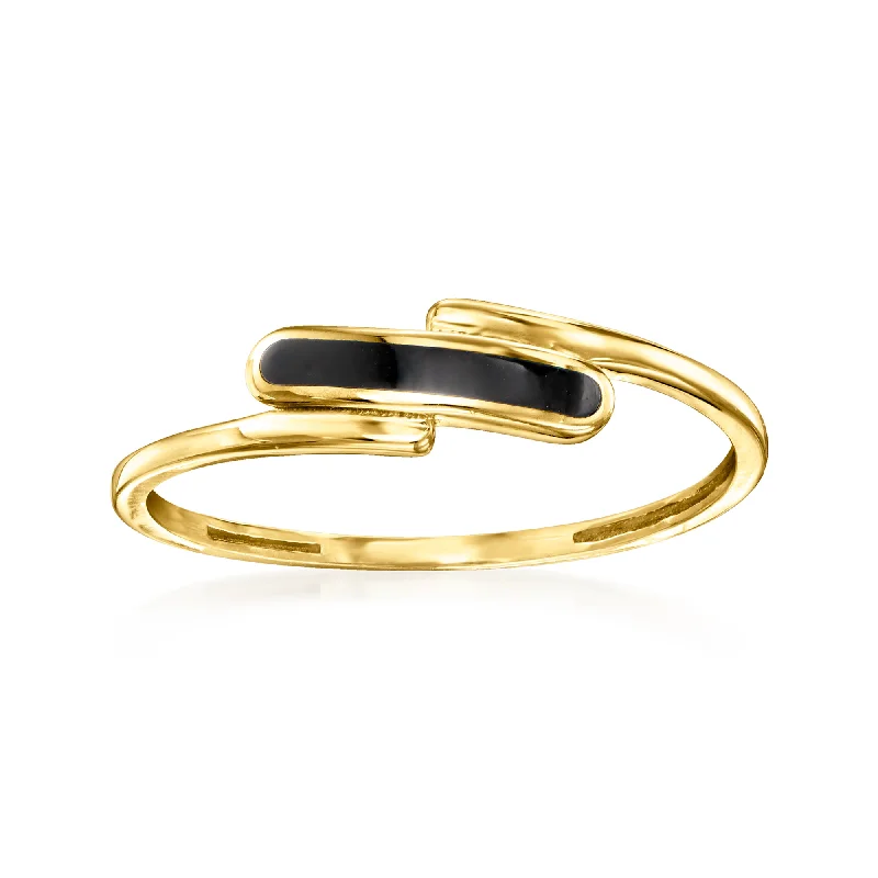 women emerald and diamond engagement rings -Canaria Black Enamel Bypass Ring in 10kt Yellow Gold