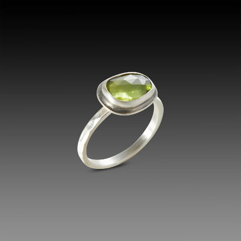 women custom wedding bands -Rose Cut Peridot Ring