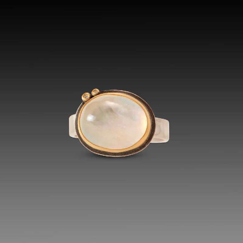 women cubic zirconia rings -Moonstone Cabochon Ring with Diamonds