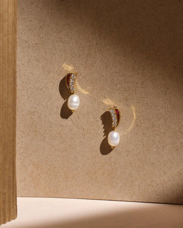 women fancy earrings -Vibrant Trigon Pearl Earring