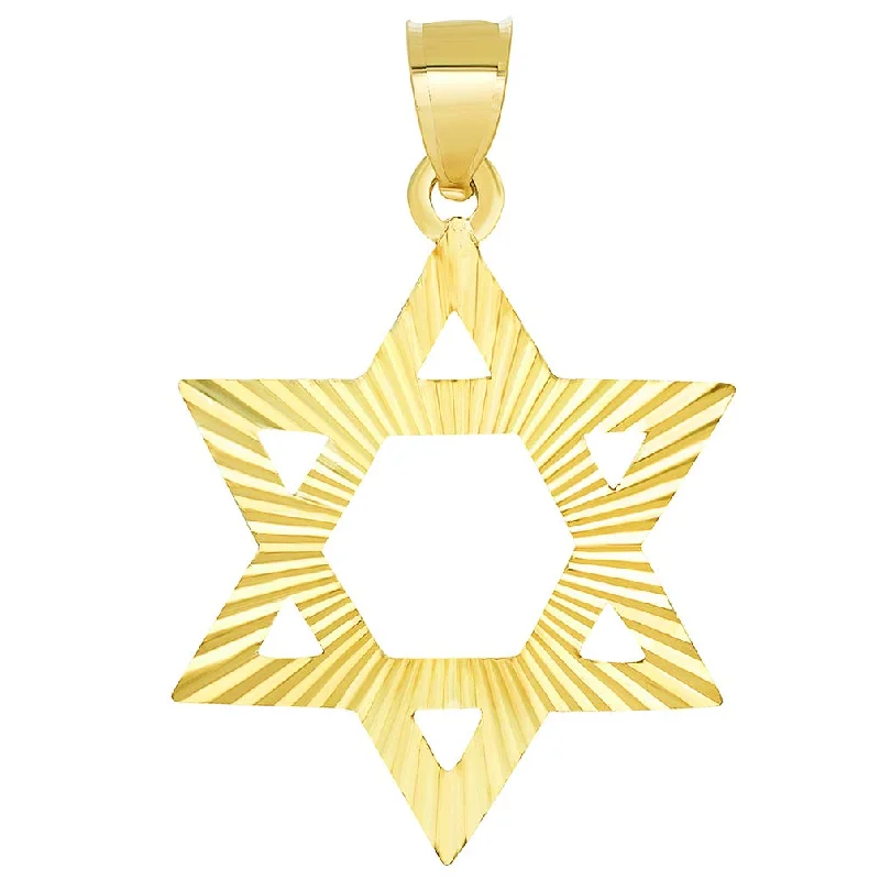 women gemstone drop pendant necklaces -14k Yellow Gold Textured Hebrew Magen David Pendant