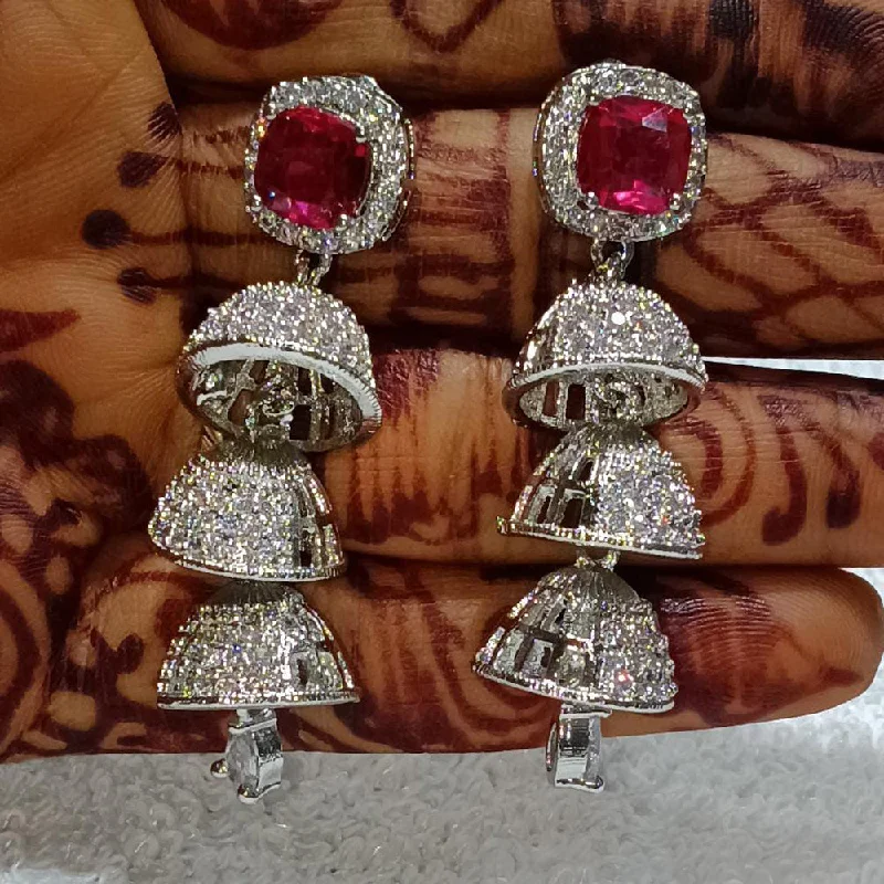 women eco-friendly earrings -Kavita Art Silver Plated American Diamond Jhumki