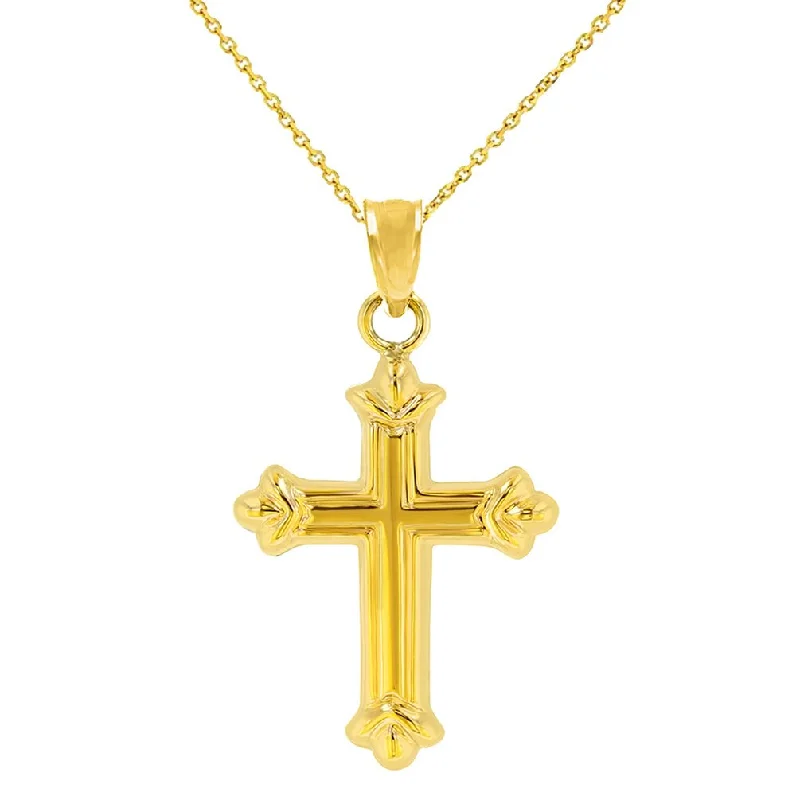 women zodiac necklaces -Dainty 14k Yellow Gold Fleur de Lis Cross Charm Pendant Necklace