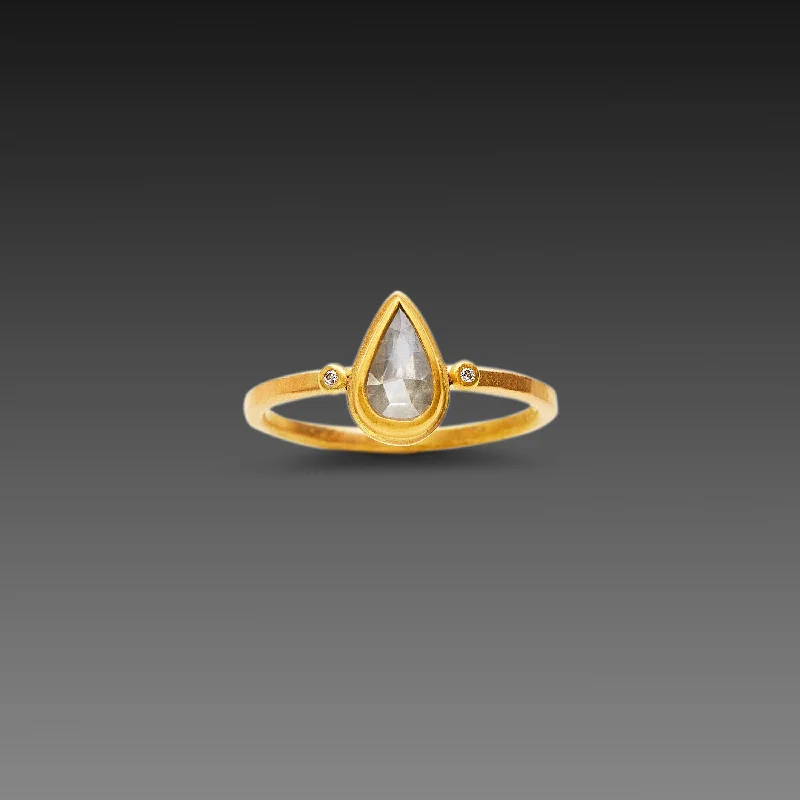 women classic rings -Gray Diamond Teardrop Ring