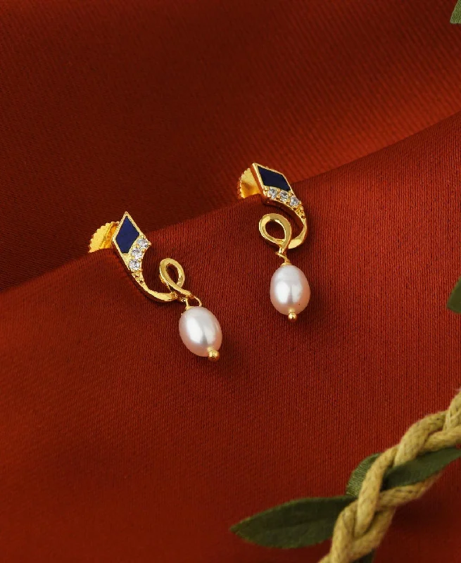 women eco-friendly earrings -Trendy White Hang Pearl Earring