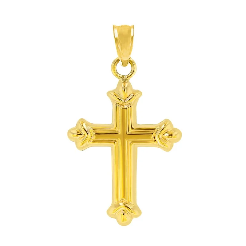 women butterfly pendant necklaces -Dainty 14k Yellow Gold Fleur de Lis Cross Charm Pendant