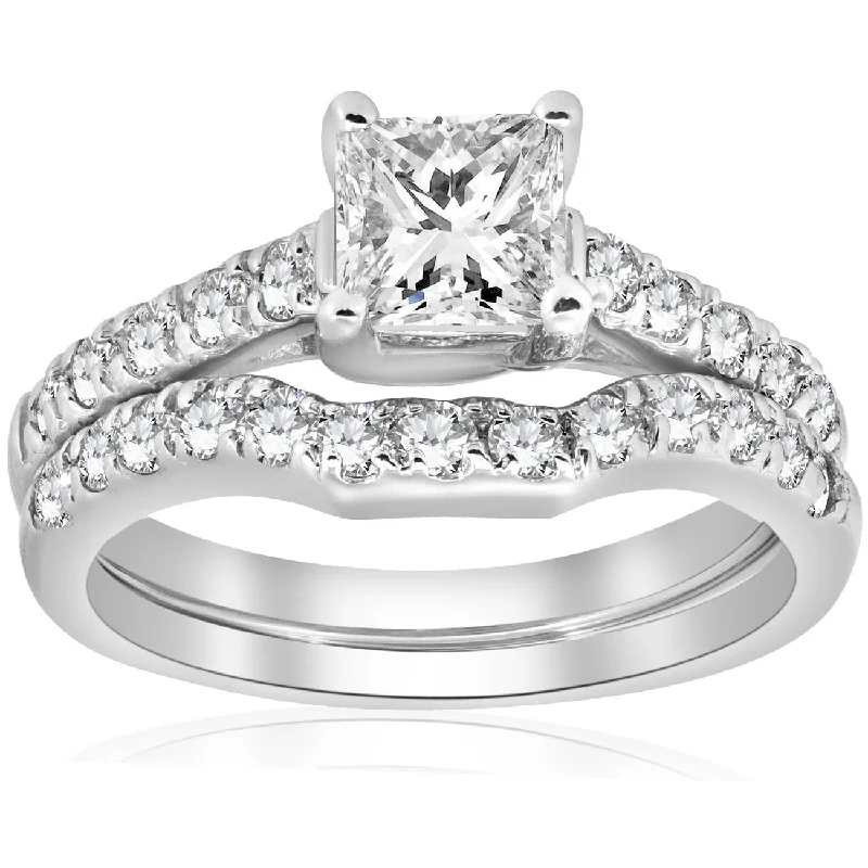 women affordable engagement rings -1 1/2ct Enhanced Princess Cut Diamond Engagement Ring Matching Wedding Band Set